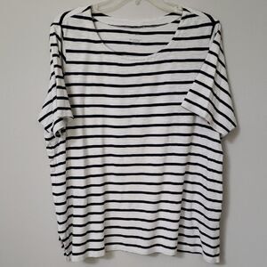 J. Jill Top Womens XL Pima Cotton Scoop Neck Navy White Striped Tee Classic